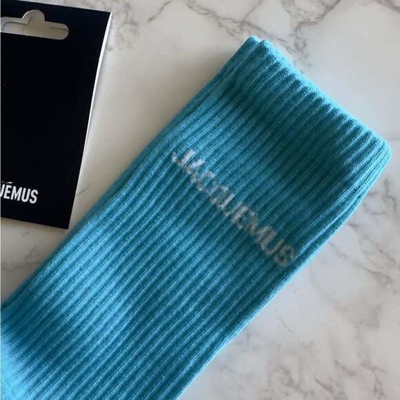⭕️ JACQUEMUS Logo Knit Socks Turquoise 39 Large Designer - Picture 3 of 6